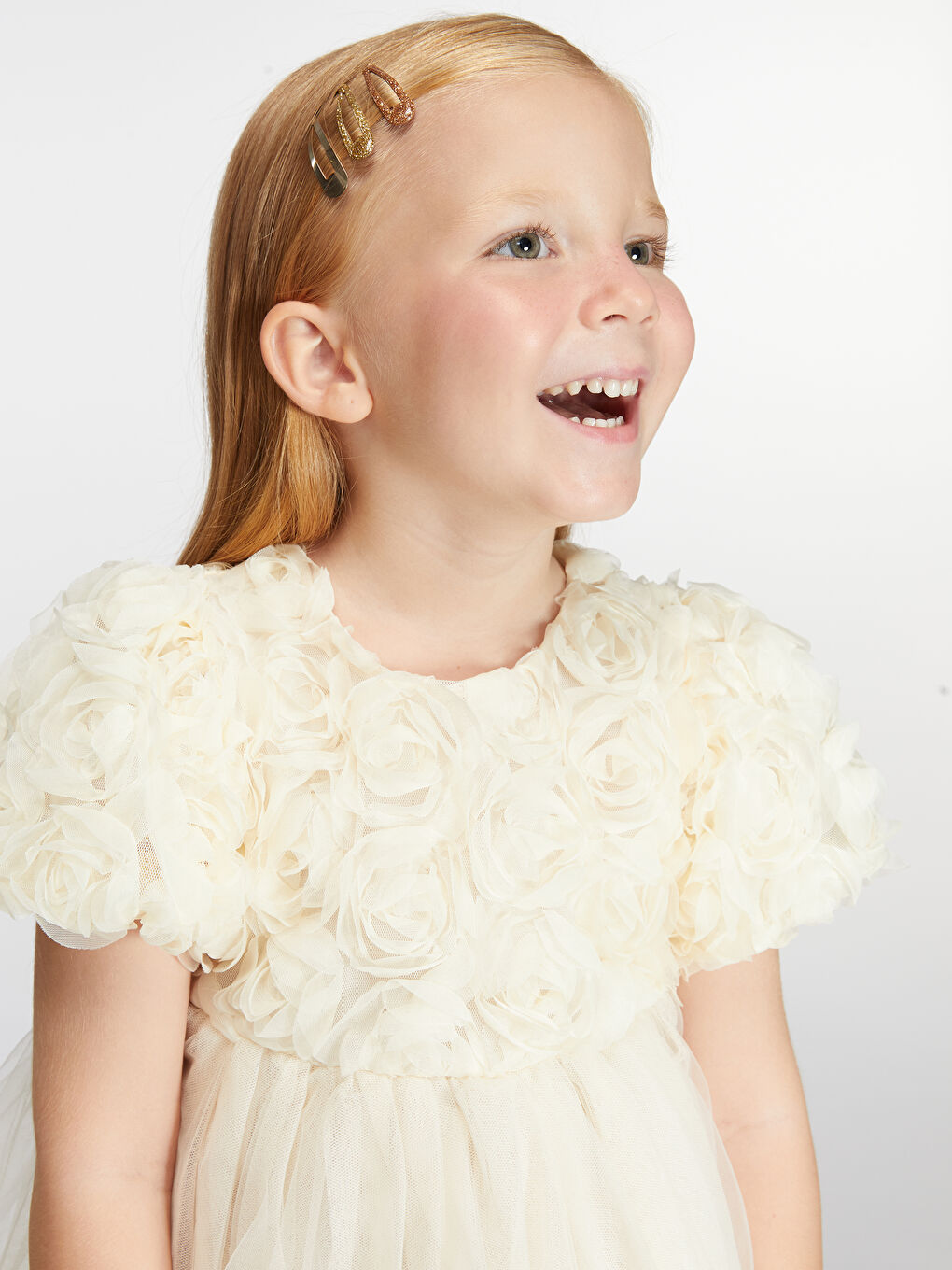 Ekru Bisiklet Yaka Kız Çocuk Abiye Elbise-1