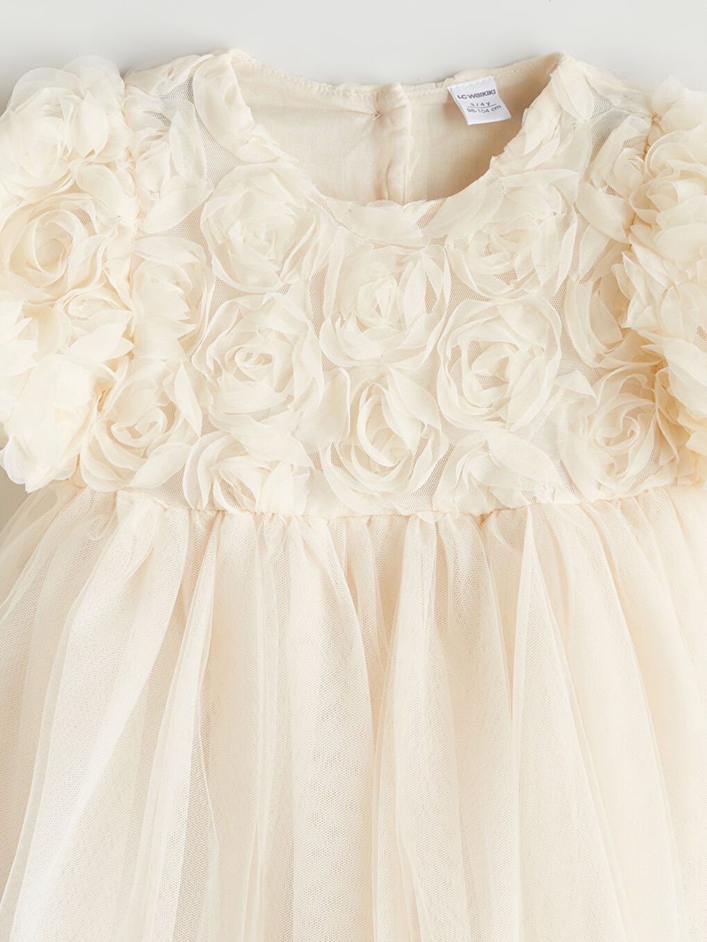 Ekru Bisiklet Yaka Kız Çocuk Abiye Elbise-3
