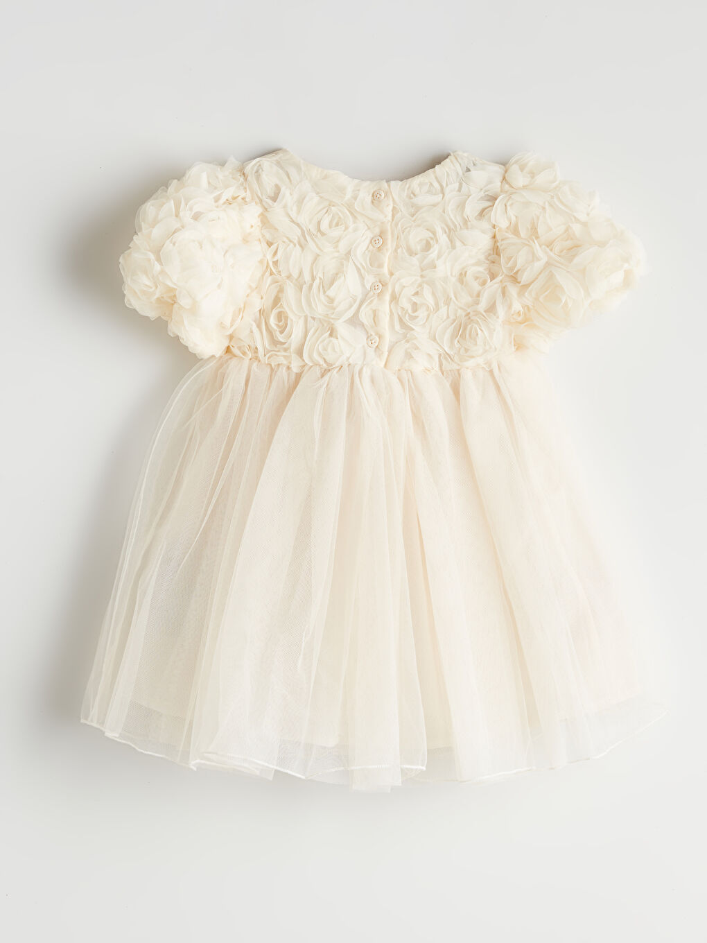 Ekru Bisiklet Yaka Kız Çocuk Abiye Elbise-4