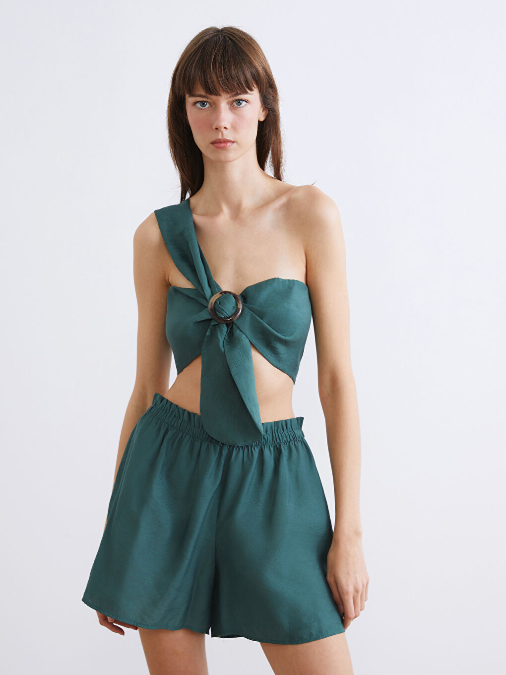 Yeşil Modal Karışımlı Kadın Şortlu Pijama Takımı-1