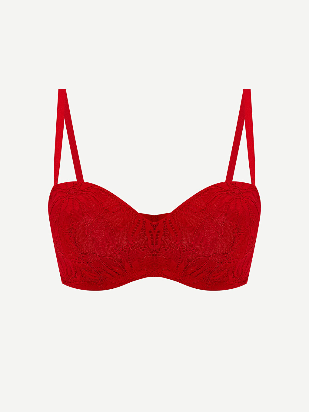 Kırmızı Balenli Dolgusuz Dantelli Straplez Sütyen