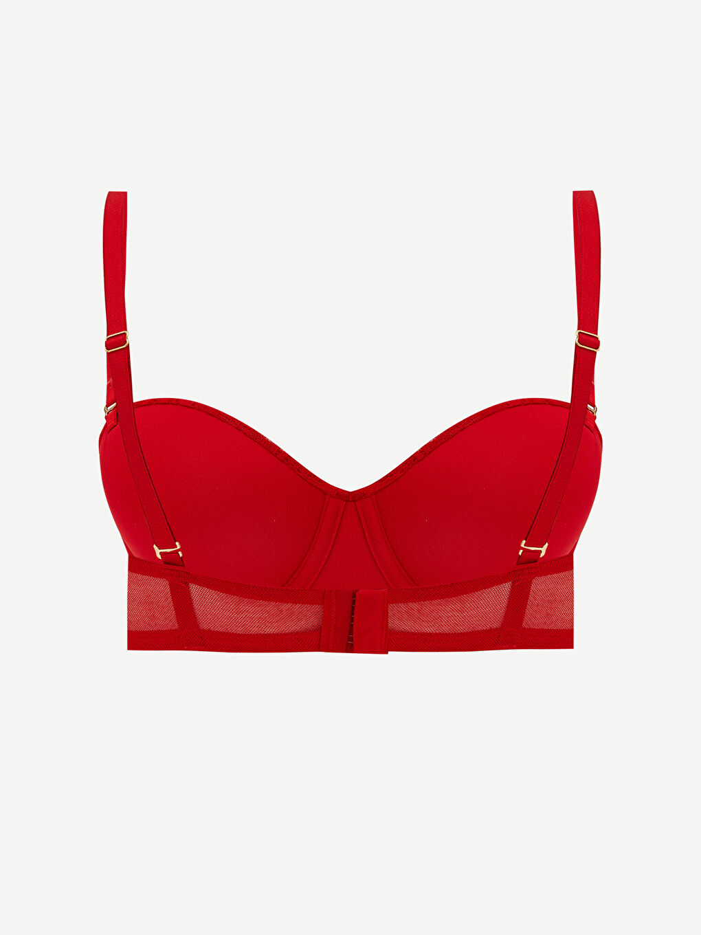 Kırmızı Balenli Dolgusuz Dantelli Straplez Sütyen-1