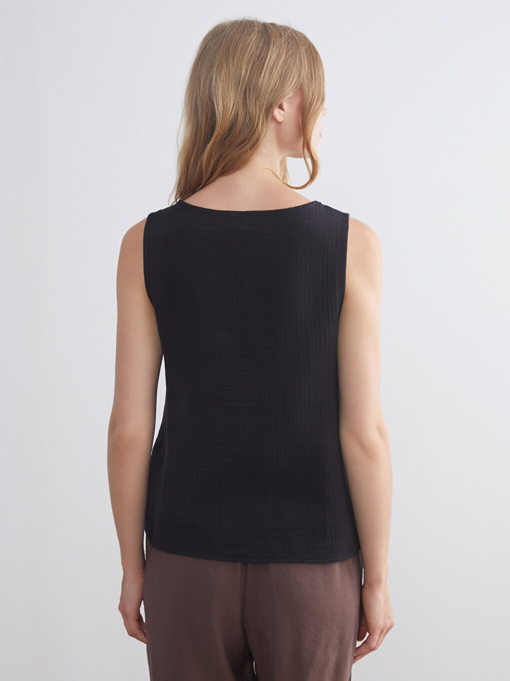 Crew Neck Textured Muslin Blouse-3