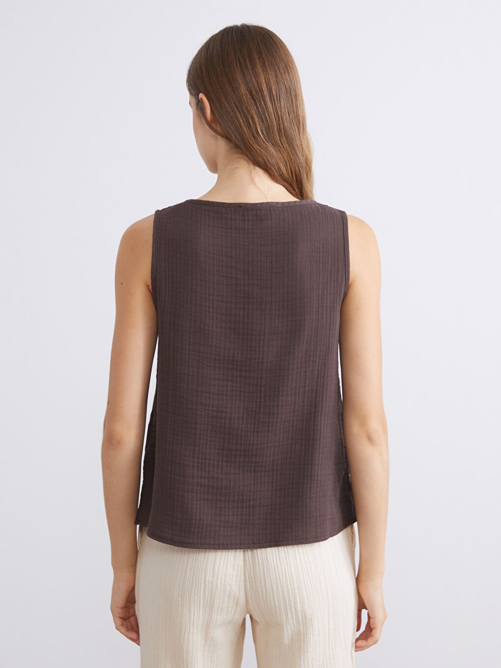 Crew Neck Textured Muslin Blouse-3