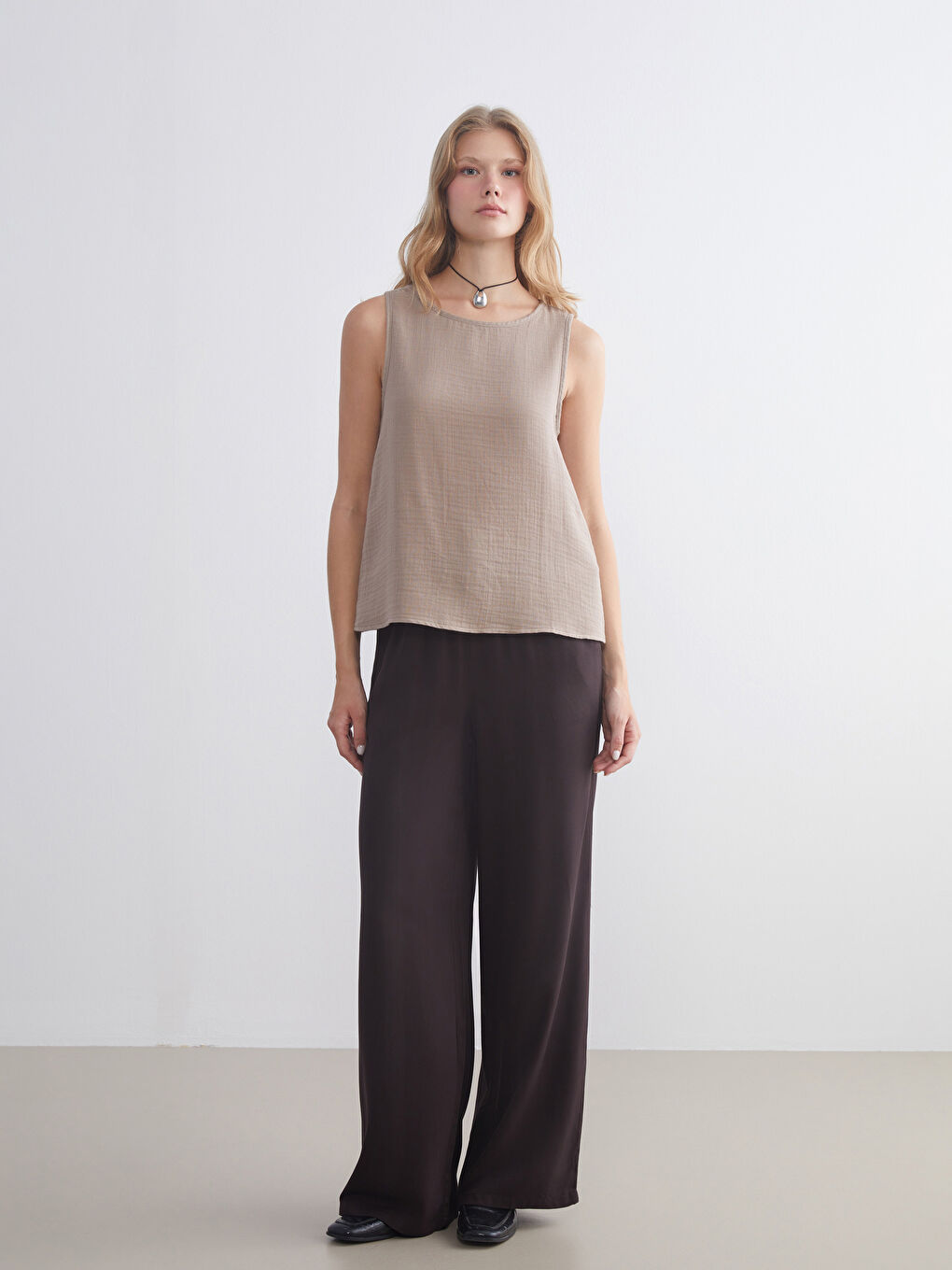 Crew Neck Textured Muslin Blouse-1