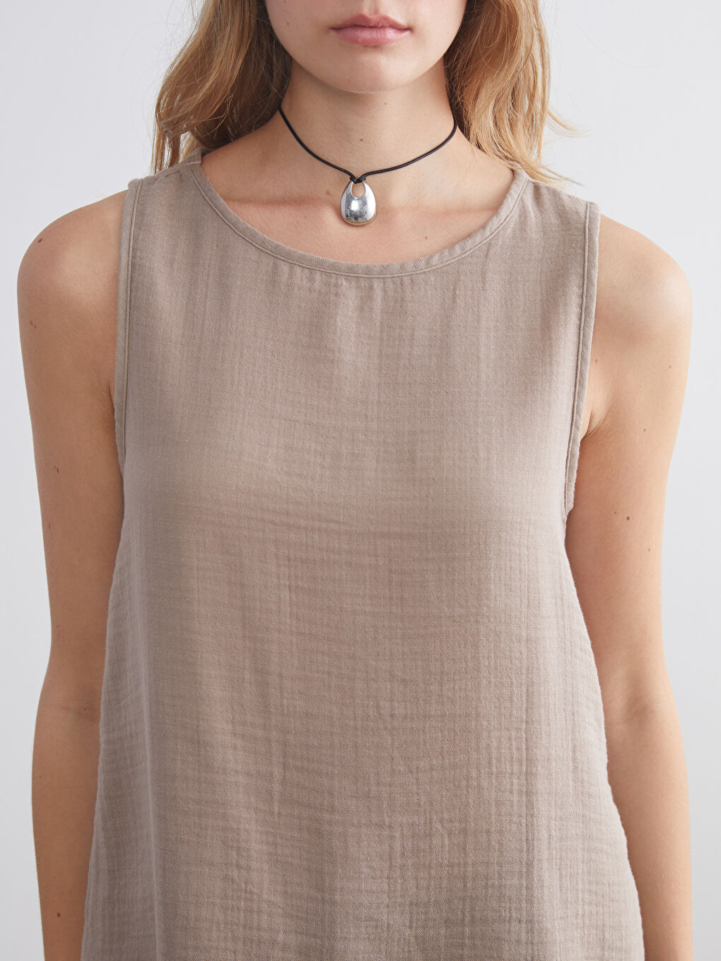 Crew Neck Textured Muslin Blouse-2