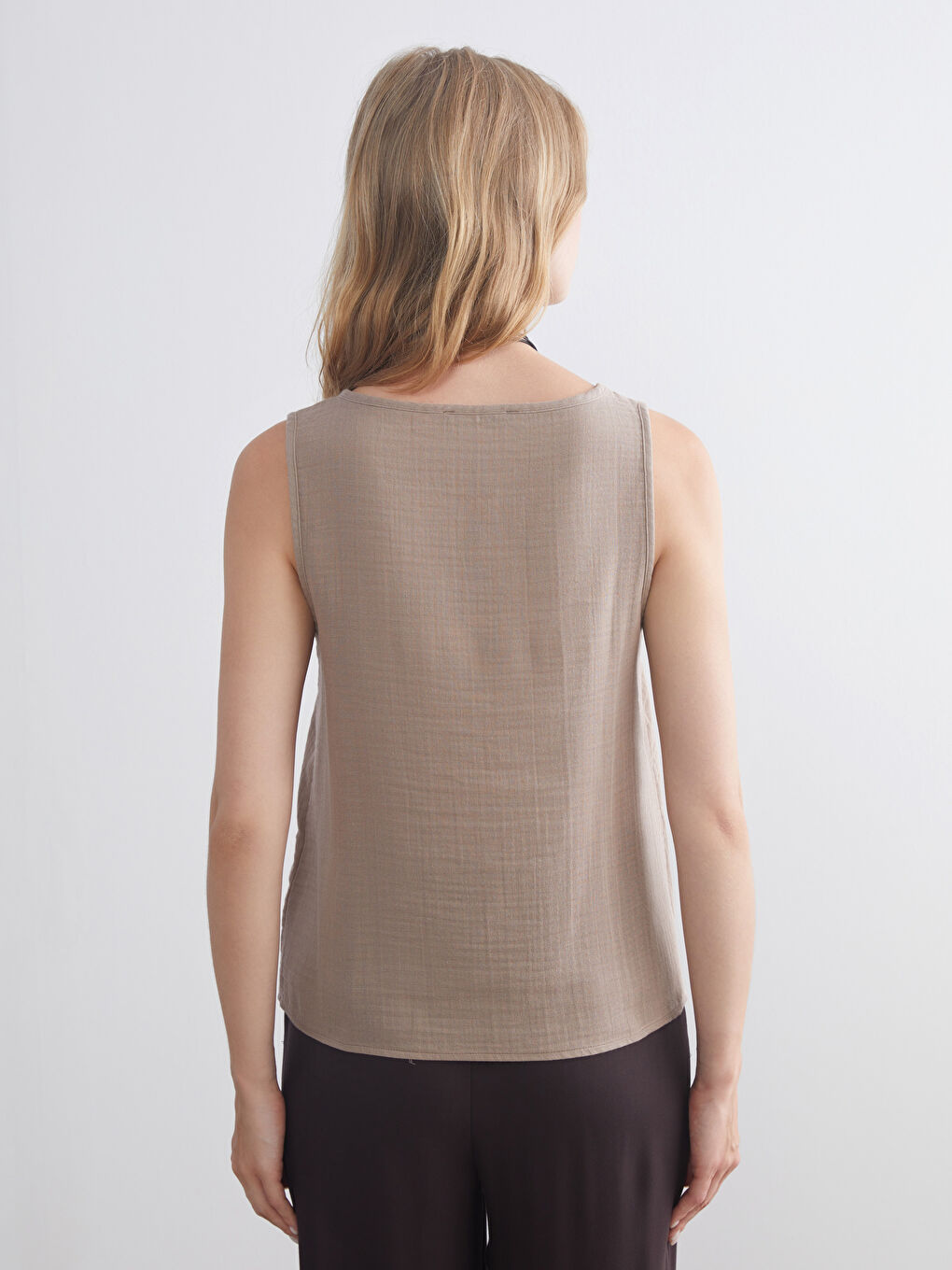 Crew Neck Textured Muslin Blouse-3