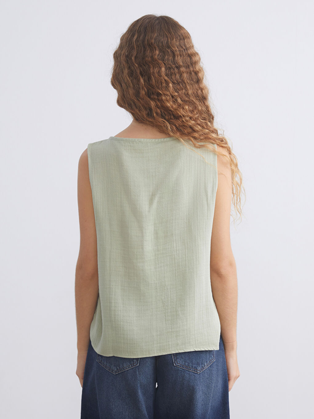 Crew Neck Textured Muslin Blouse-3