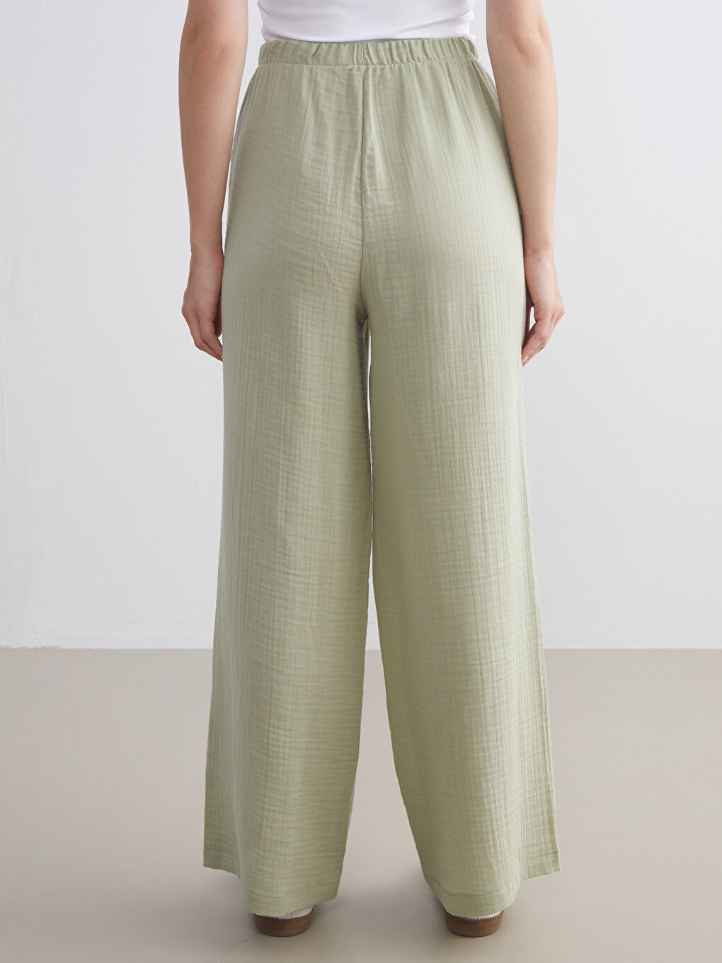 XSIDE Elastic Waist Textured Muslin Women's Trousers -W5K915Z8-CRR