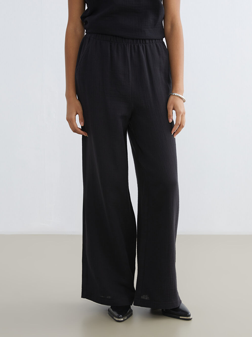 Musselinhose für Damen mit Elastischem Bund und Struktur-2