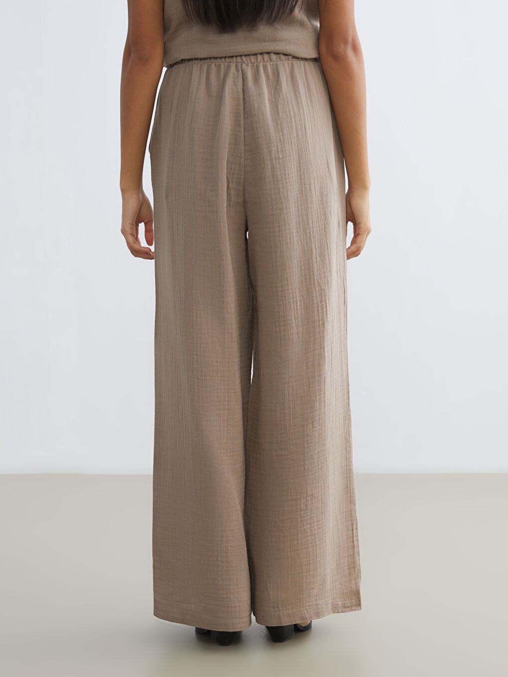 Elastic Waist Textured Muslin Women's Trousers-3