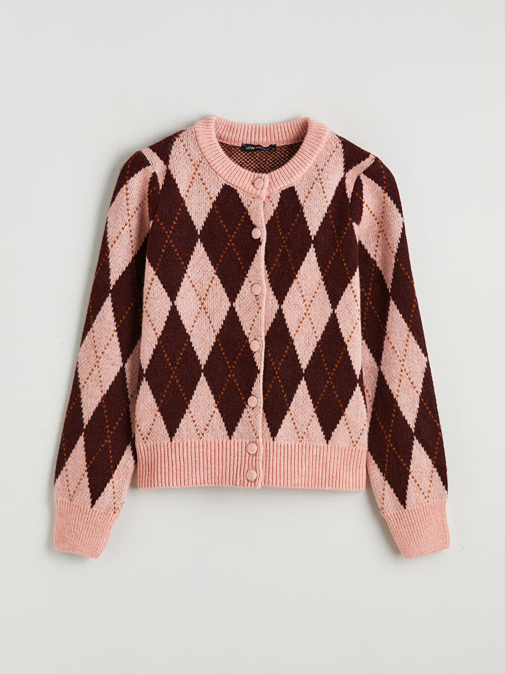 Crew Neck Argyle Pattern Women's Knitwear Cardigan-4