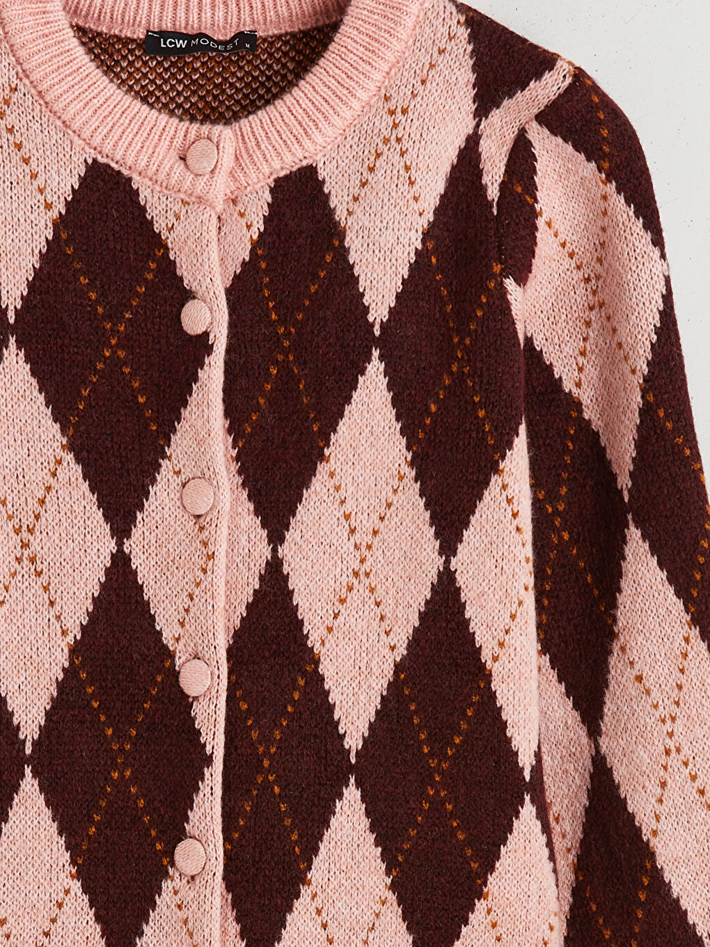 Crew Neck Argyle Pattern Women's Knitwear Cardigan-5