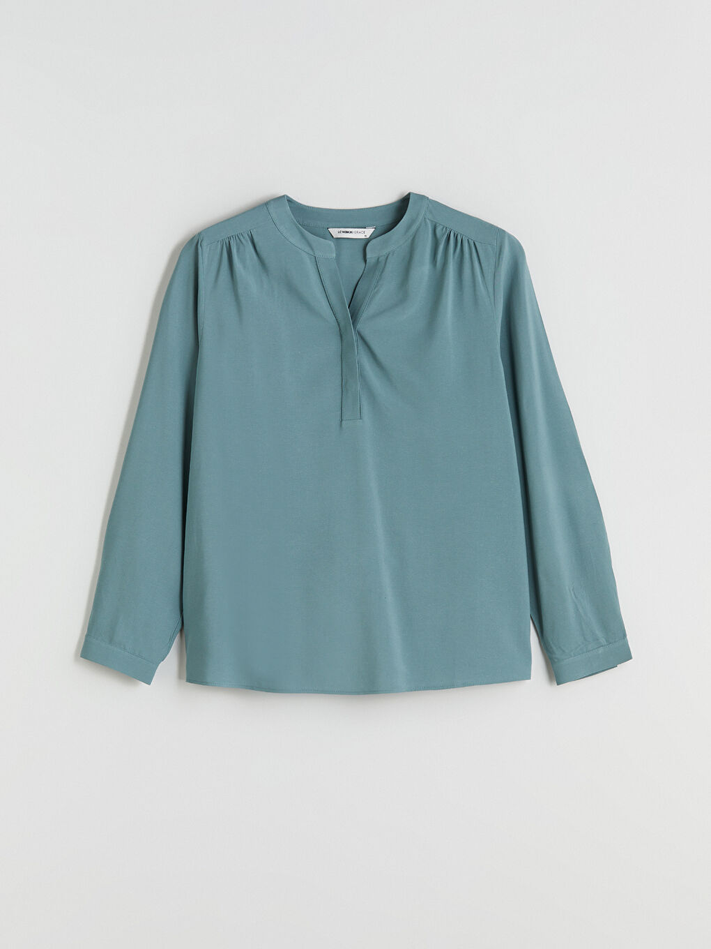 Yeşil Kaçık Yaka Keten Karışımlı Bluz-4