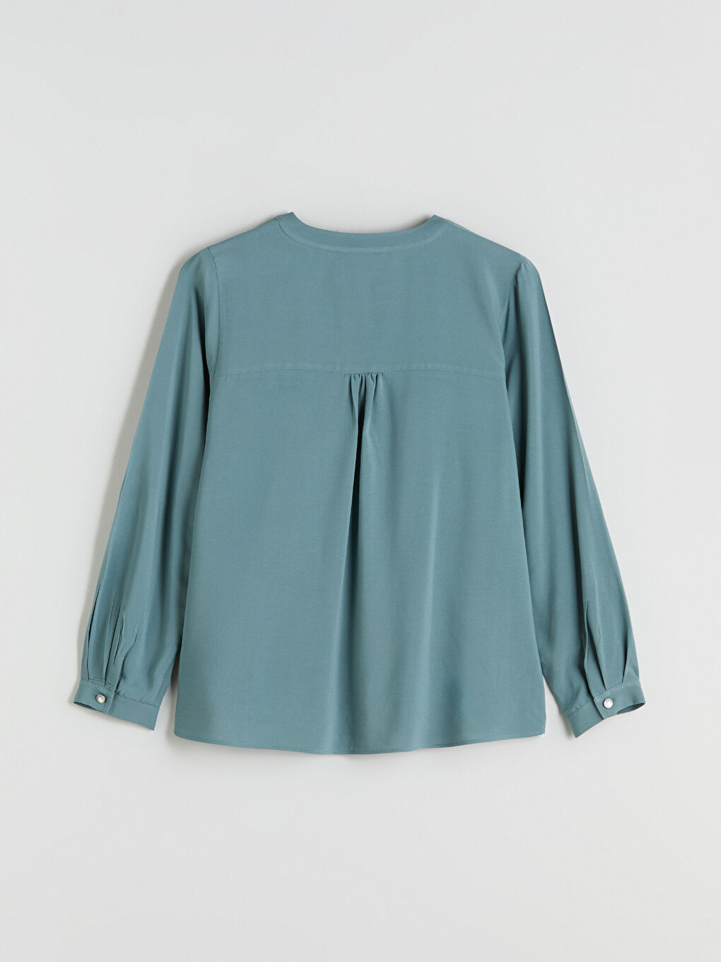 Yeşil Kaçık Yaka Keten Karışımlı Bluz-5