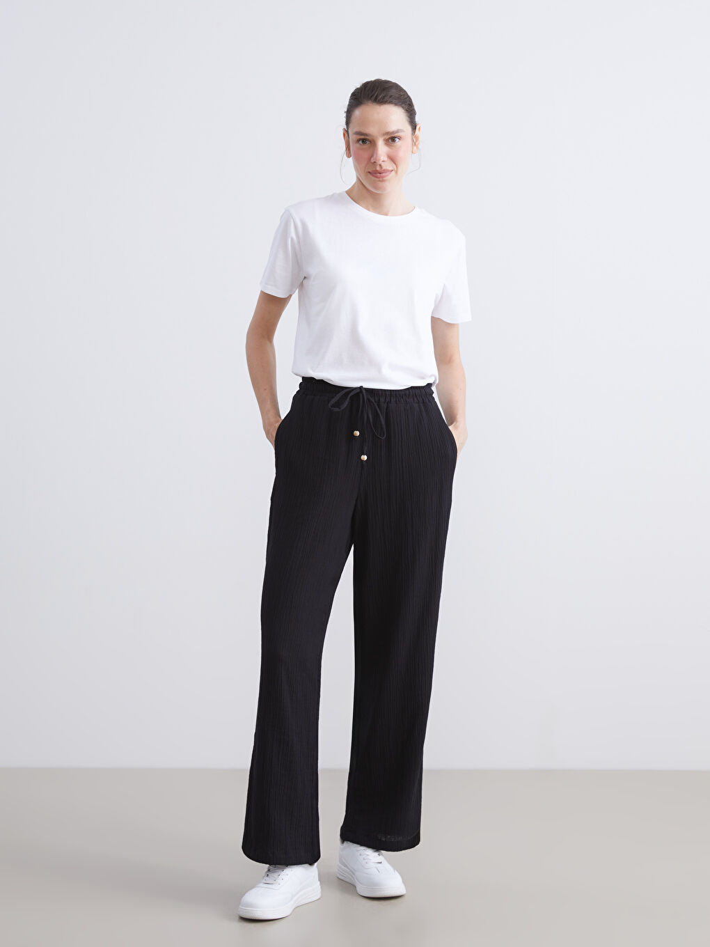 Elastični Struk Teksturirani Muslin Ženski Pantalone