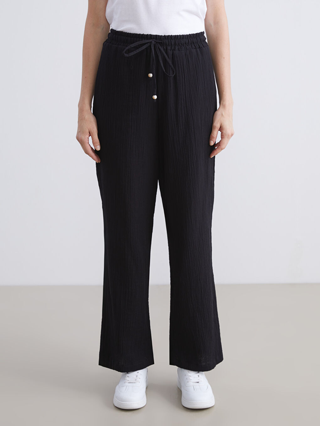 Elastični Struk Teksturirani Muslin Ženski Pantalone-4