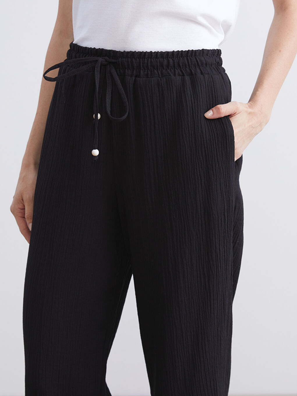 Elastični Struk Teksturirani Muslin Ženski Pantalone-6