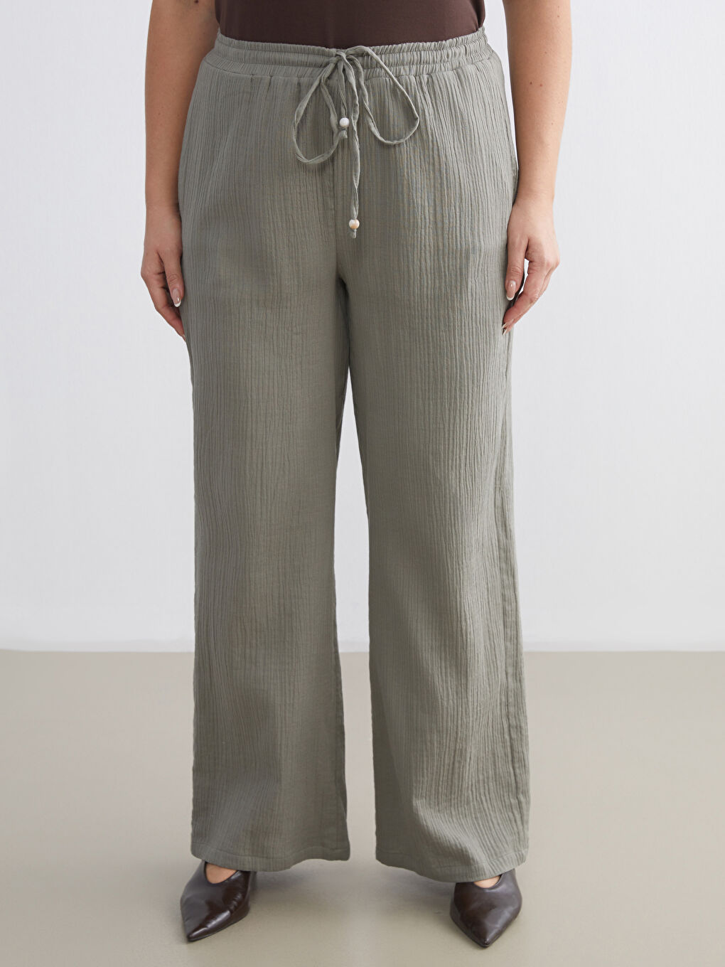 Elastični Struk Teksturirani Muslin Ženski Pantalone-5