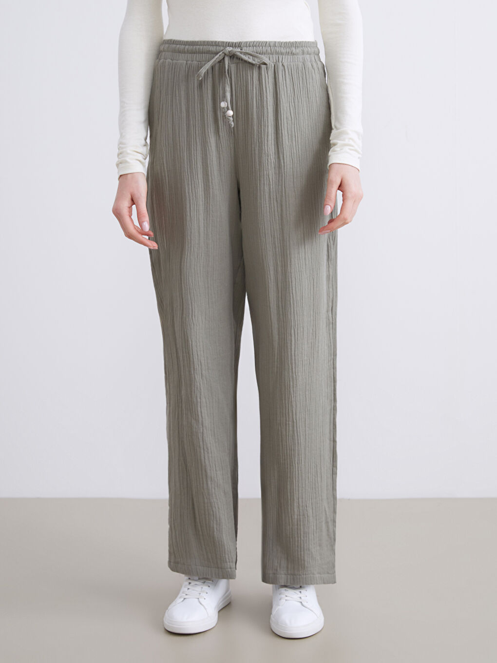 Elastični Struk Teksturirani Muslin Ženski Pantalone-2