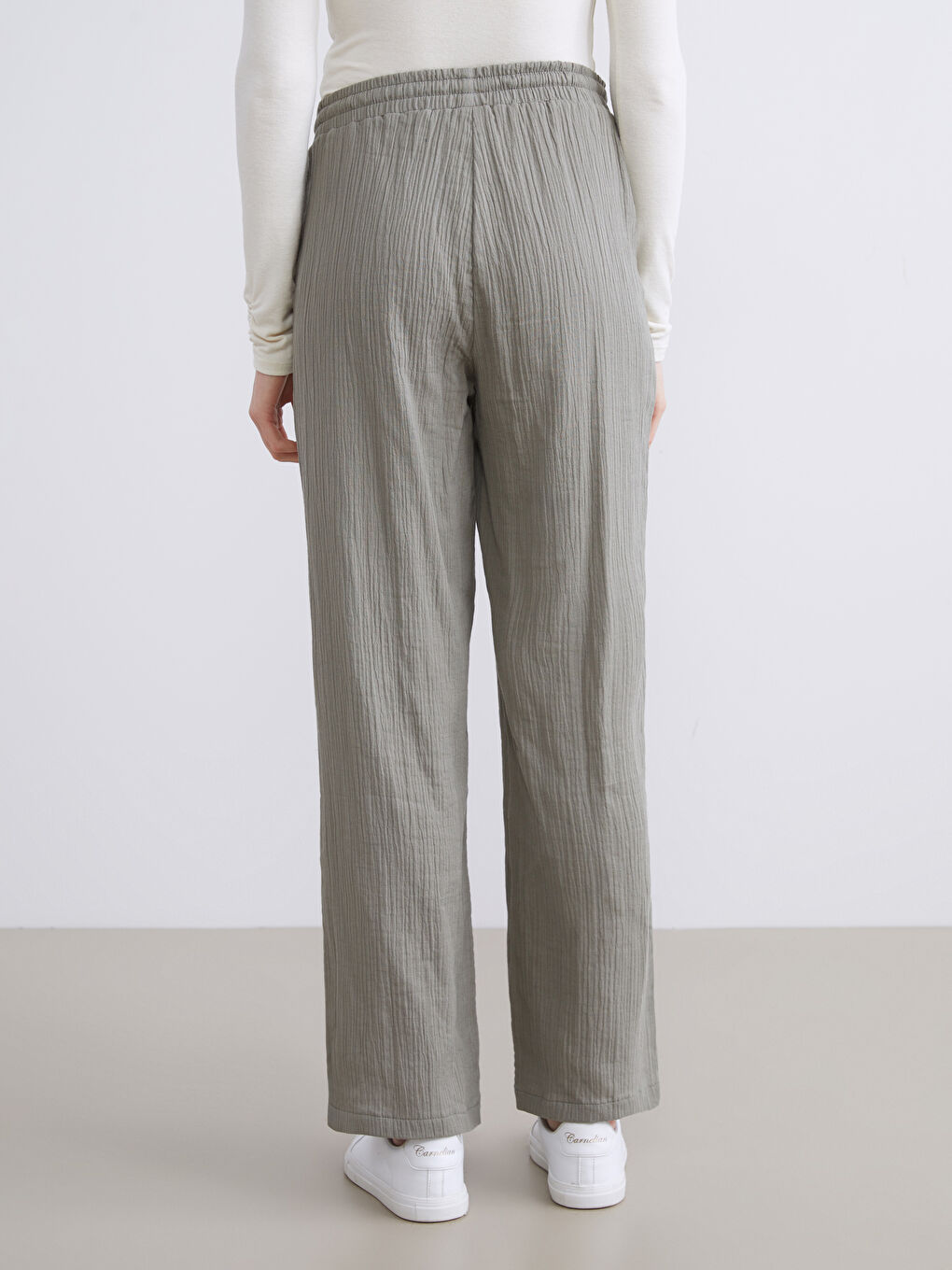 Elastični Struk Teksturirani Muslin Ženski Pantalone-4