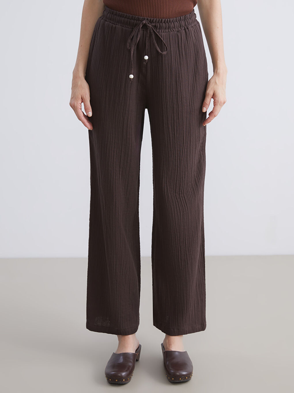 Elastični Struk Teksturirani Muslin Ženski Pantalone-1