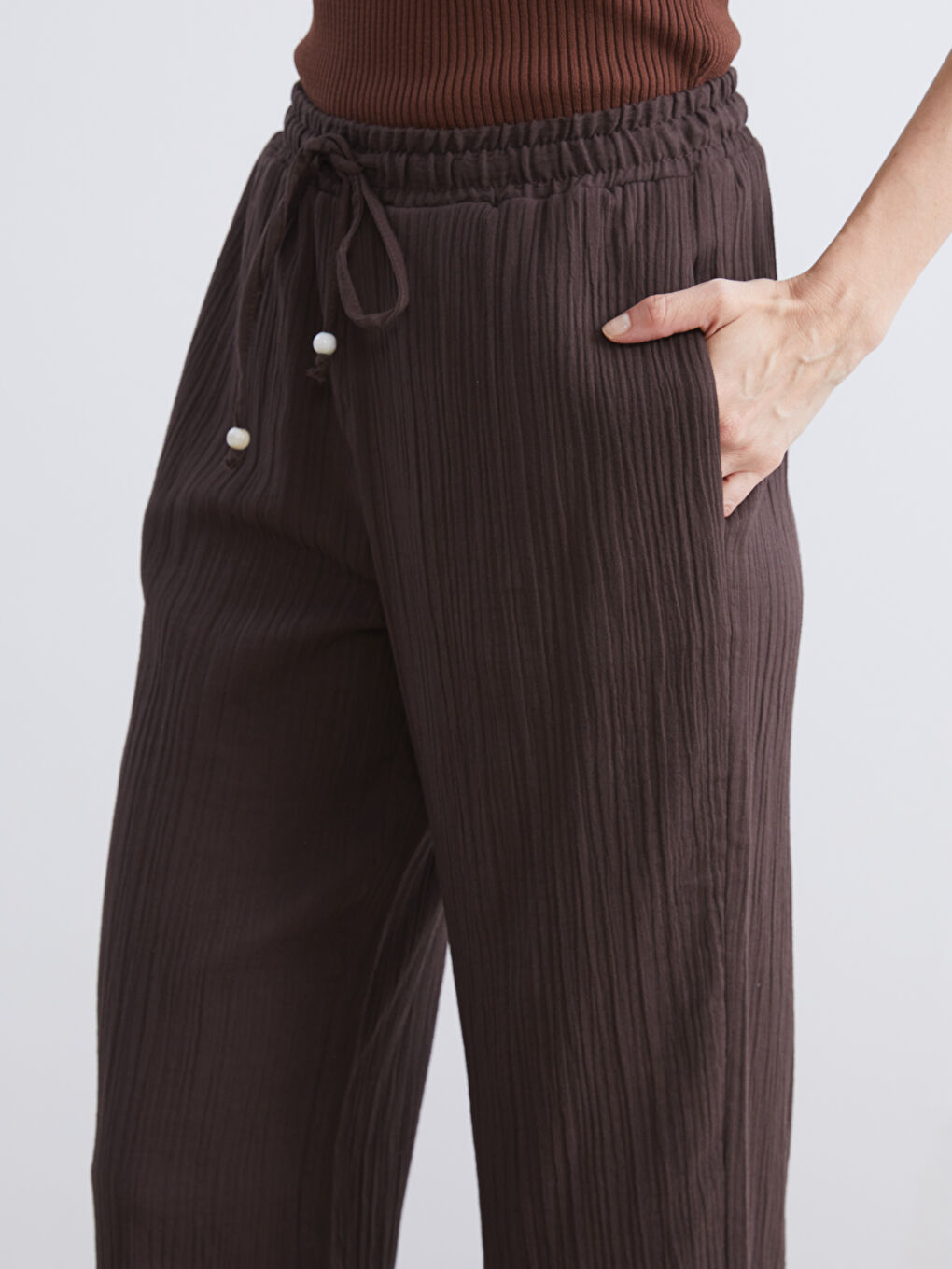 Elastični Struk Teksturirani Muslin Ženski Pantalone-2