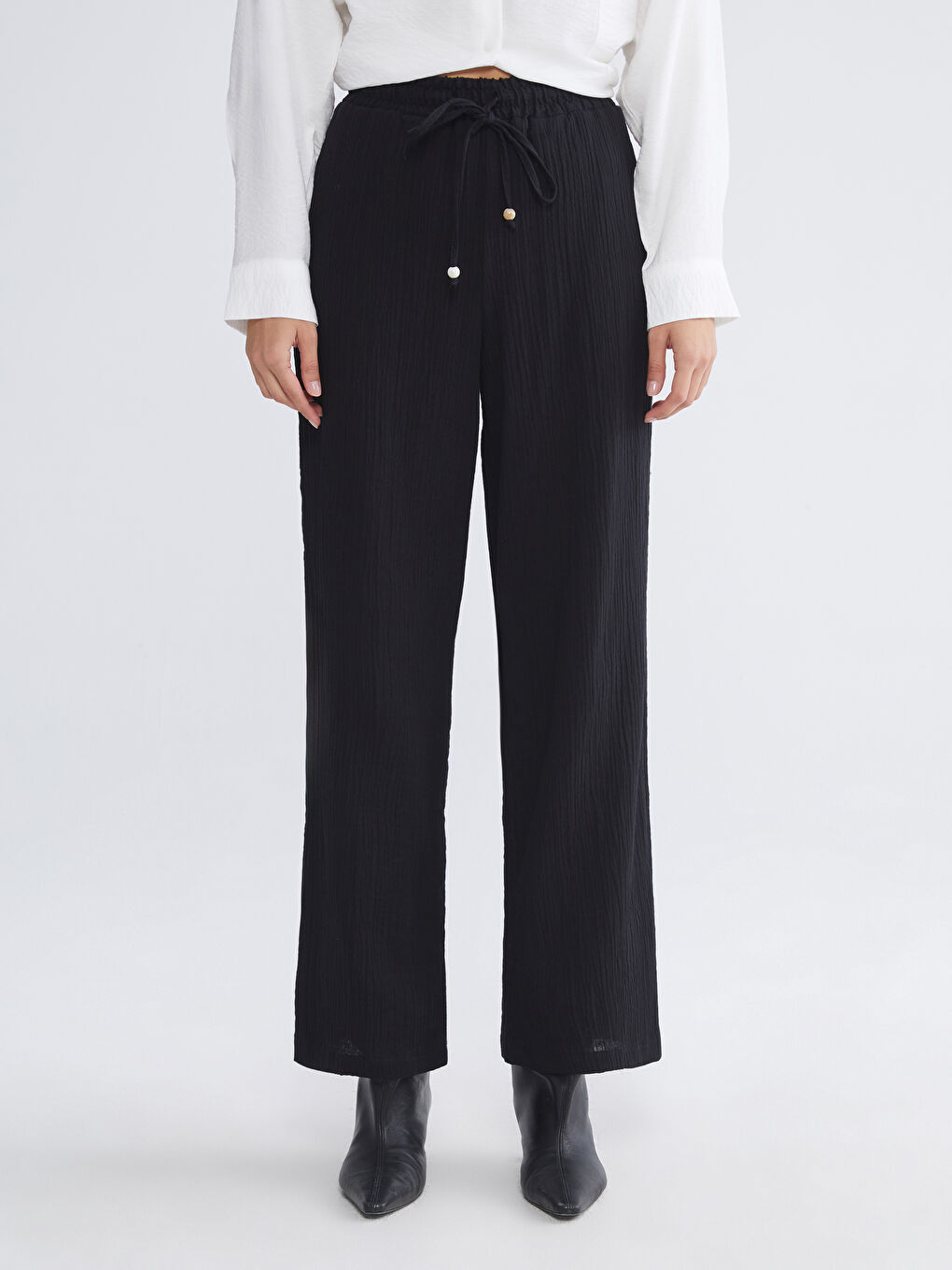 Elastični Struk Teksturirani Muslin Ženski Pantalone-3