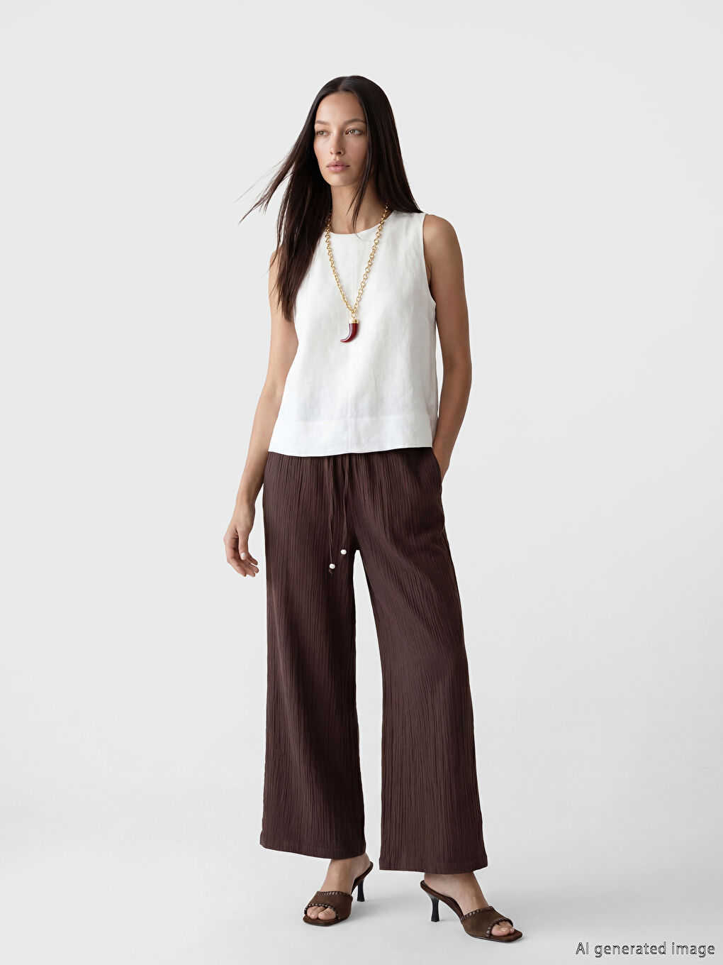 Elastic Waist Textured Muslin Women's Trousers-1