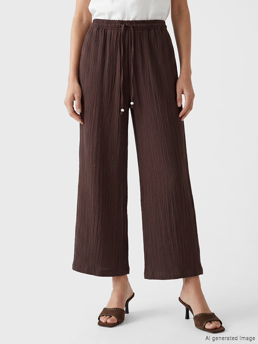 Elastic Waist Textured Muslin Women's Trousers-2