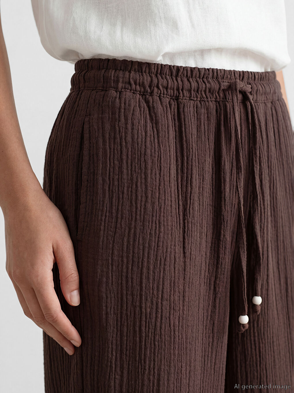 Elastic Waist Textured Muslin Women's Trousers-4