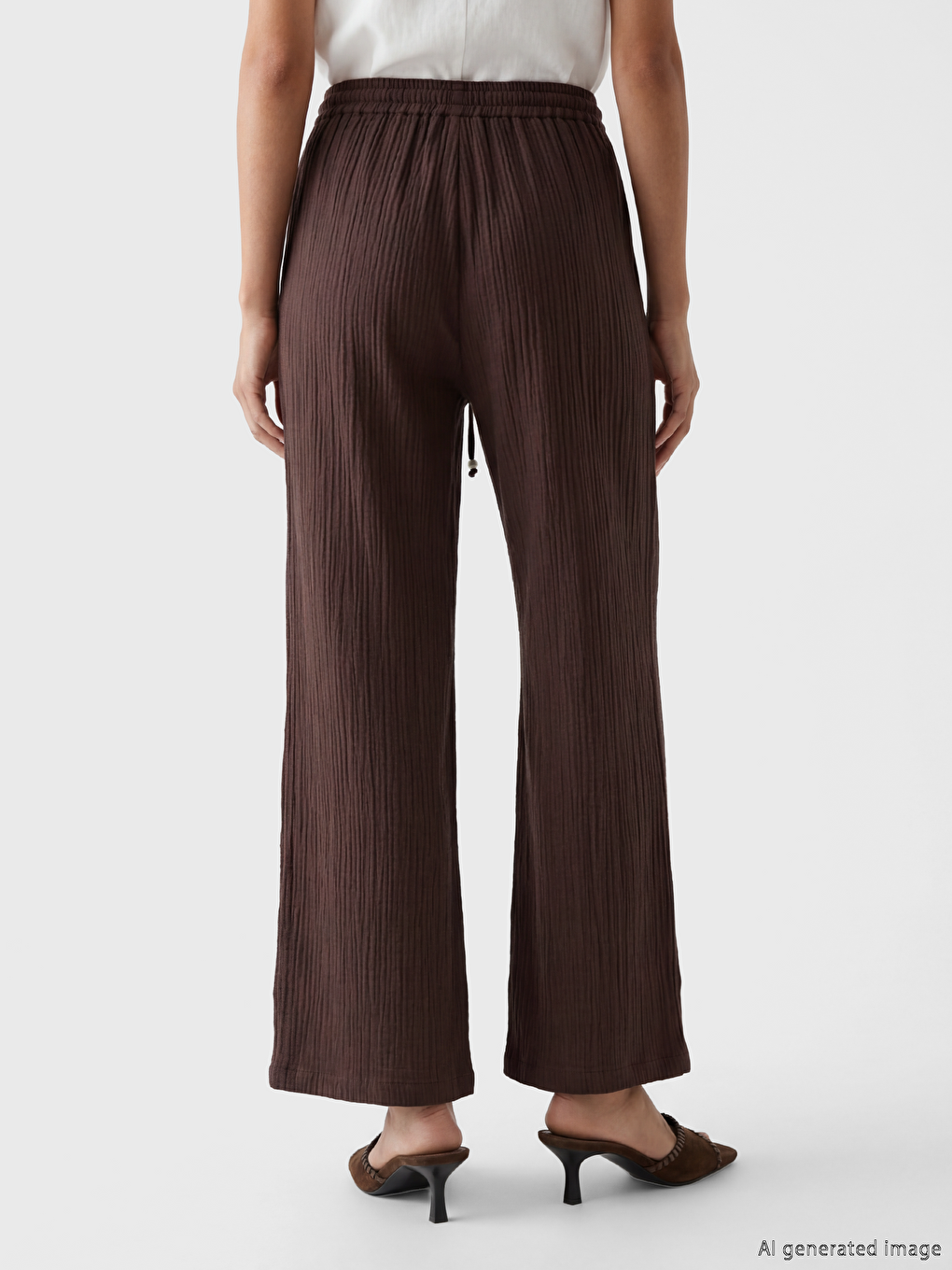 Elastic Waist Textured Muslin Women's Trousers-6