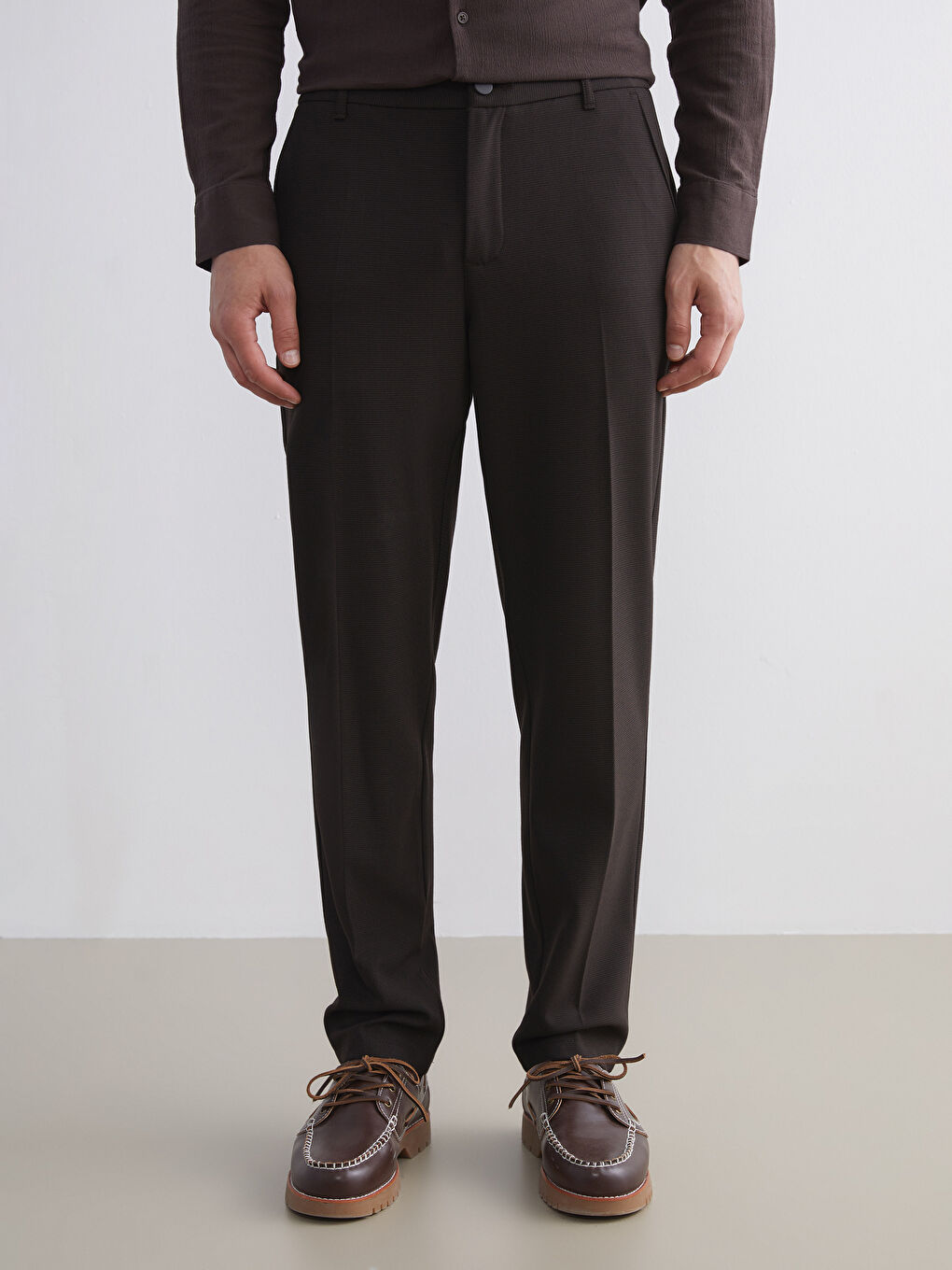 Kahverengi Standart Kalıp Erkek Chino Pantolon-1