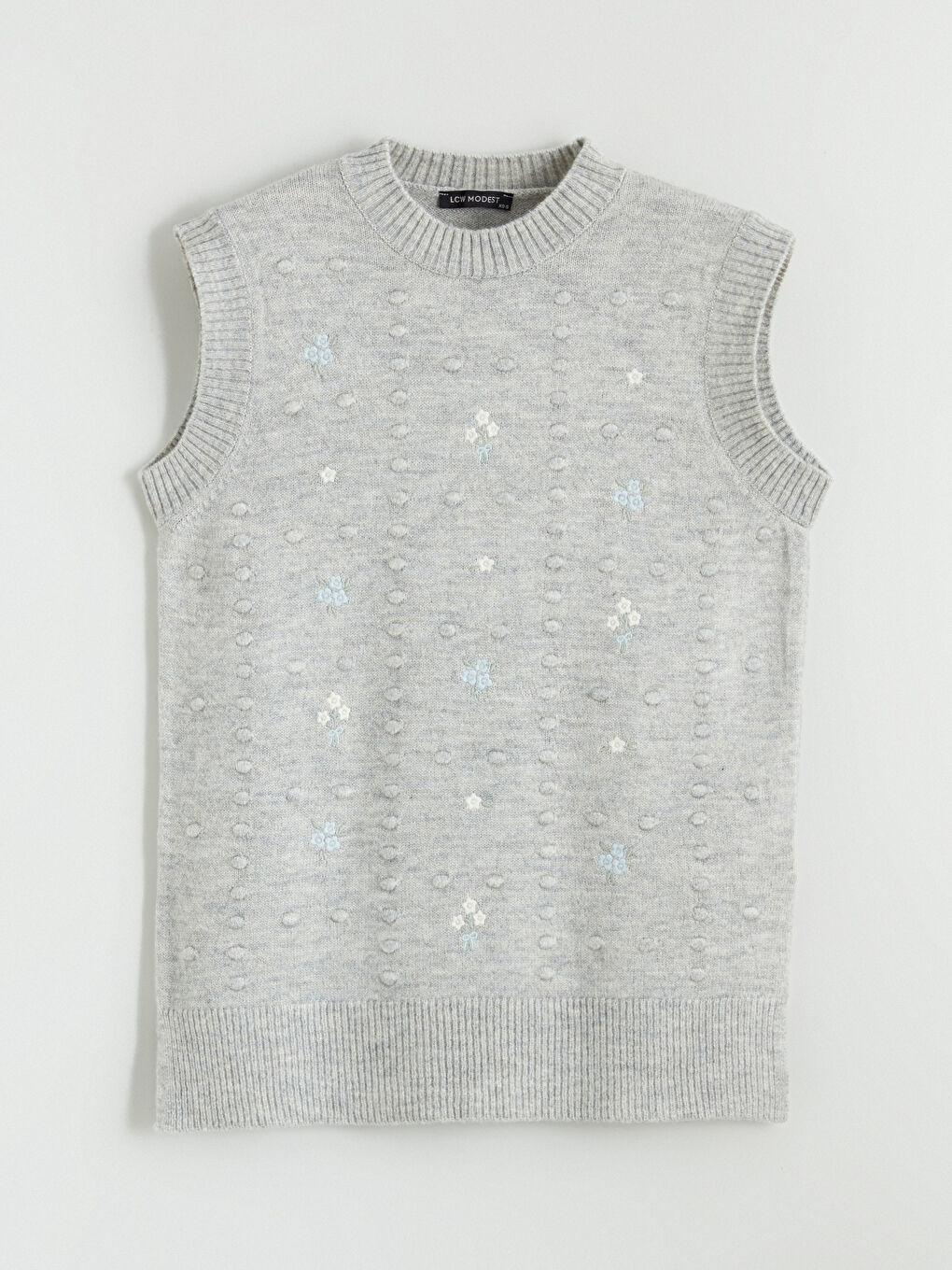 Gri Bisiklet Yaka Nakışlı Kadın Triko Süveter-5