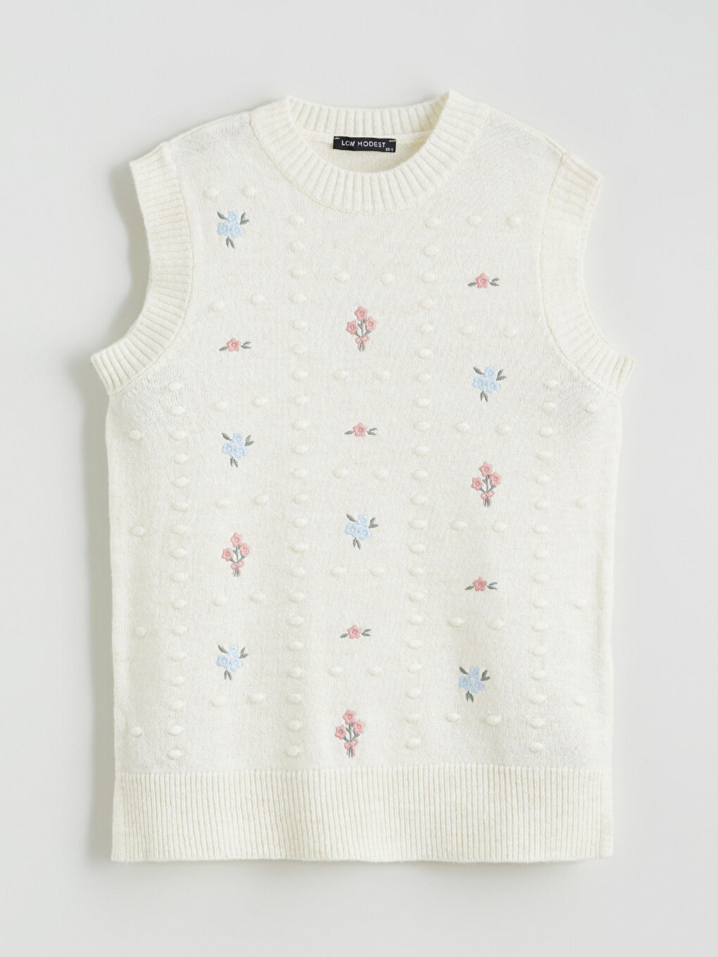 Bej Bisiklet Yaka Nakışlı Kadın Triko Süveter-4