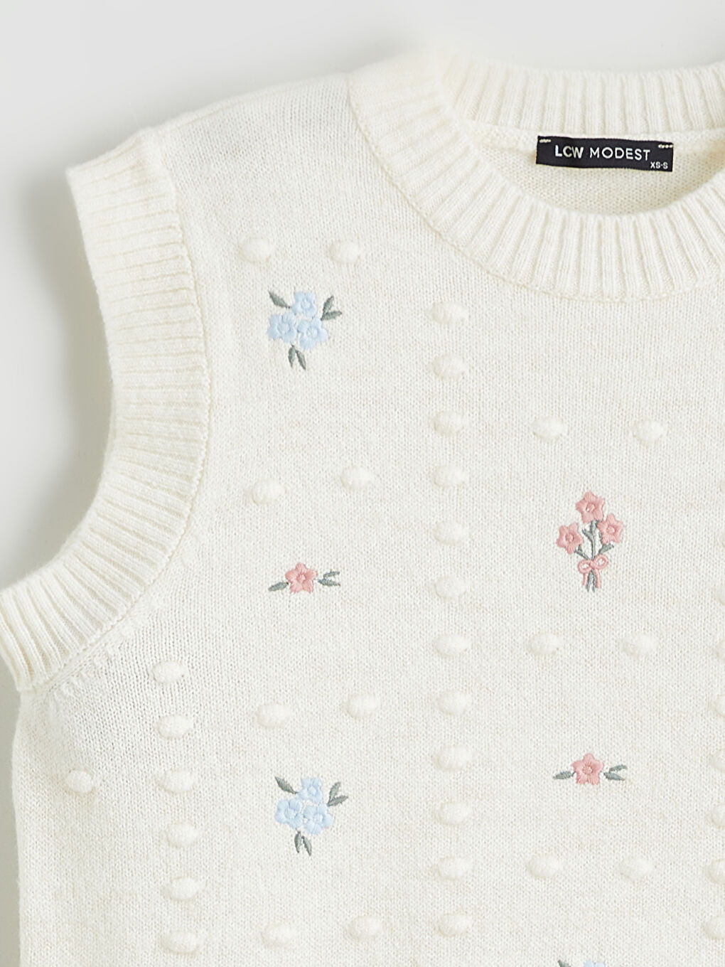 Bej Bisiklet Yaka Nakışlı Kadın Triko Süveter-5