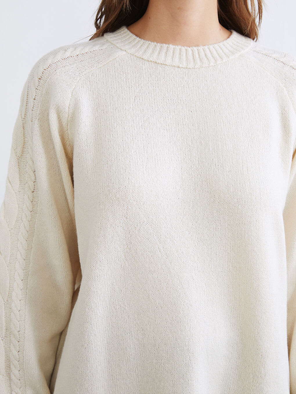 Ekru Bisiklet Yaka Kadın Triko Tunik-2