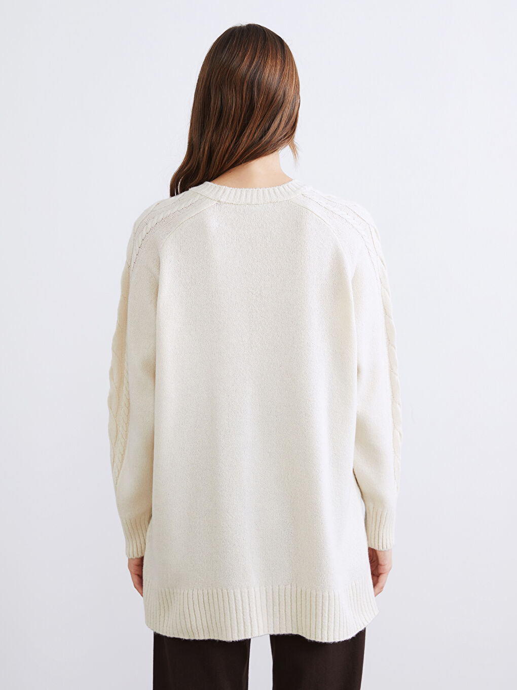 Ekru Bisiklet Yaka Kadın Triko Tunik-3