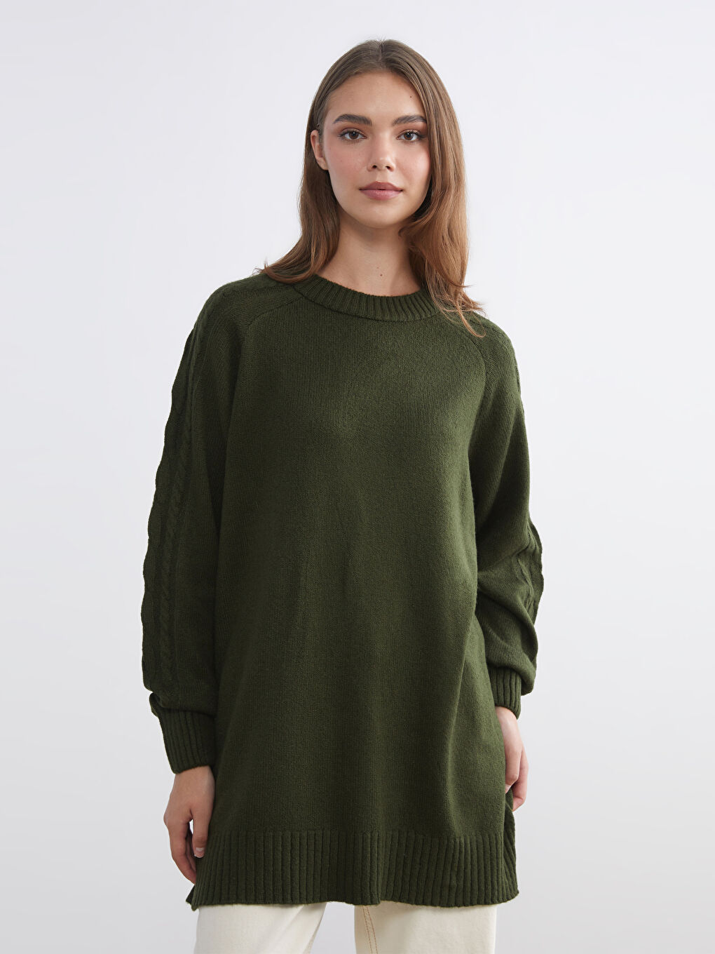 Yeşil Bisiklet Yaka Kadın Triko Tunik