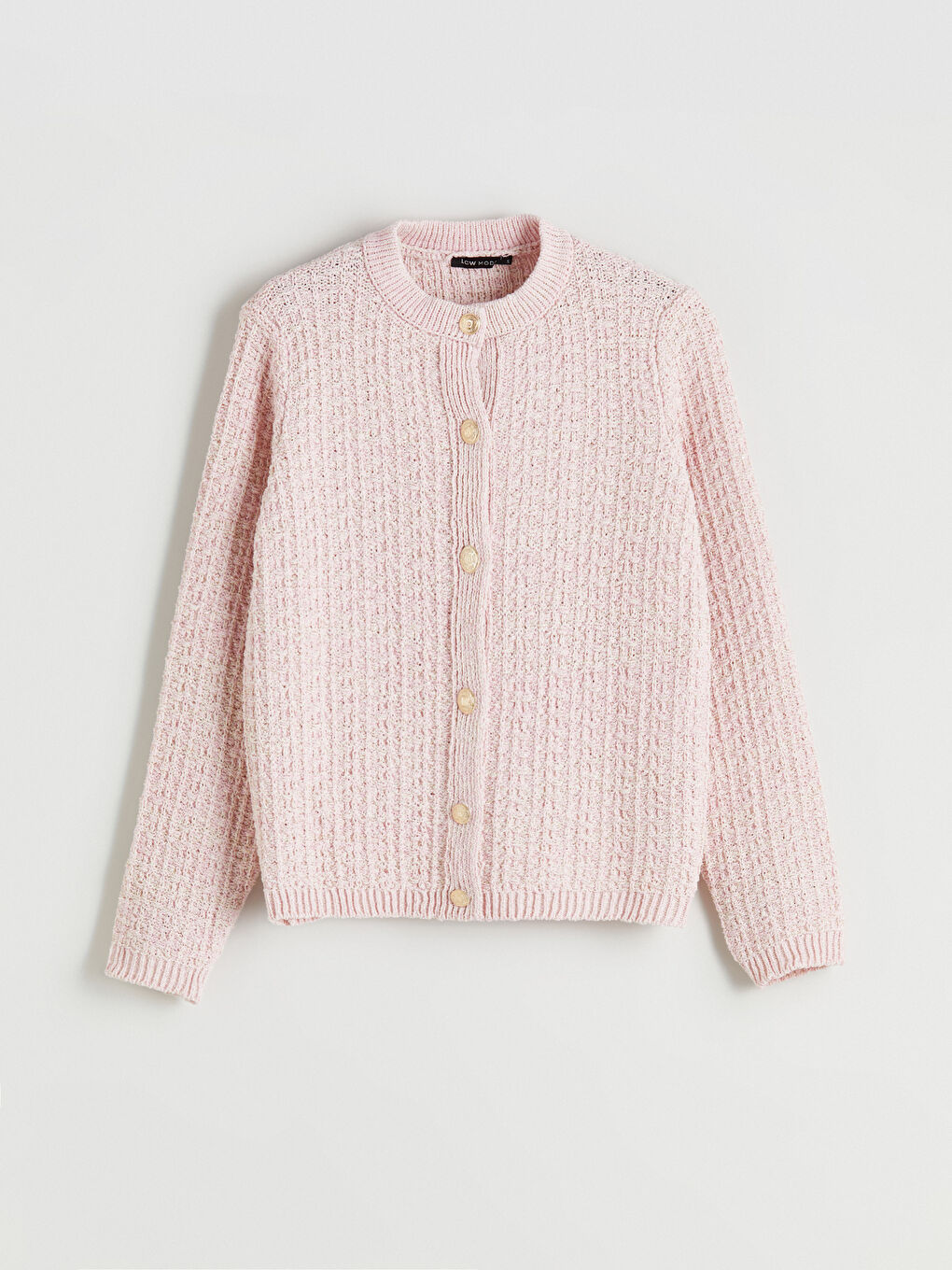 Crew Neck Self Patterned Long Sleeve Women's Tricot Cardigan-4