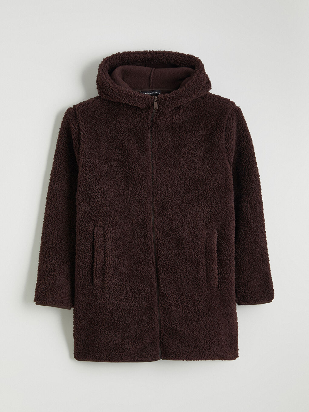 Kahverengi Kapüşonlu Kadın Polar Hırka-4