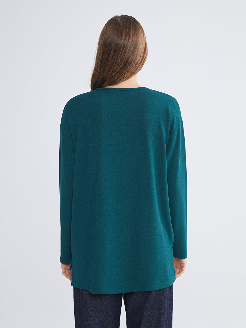 Yeşil Bisiklet Yaka Oversize Kadın Tişört-4