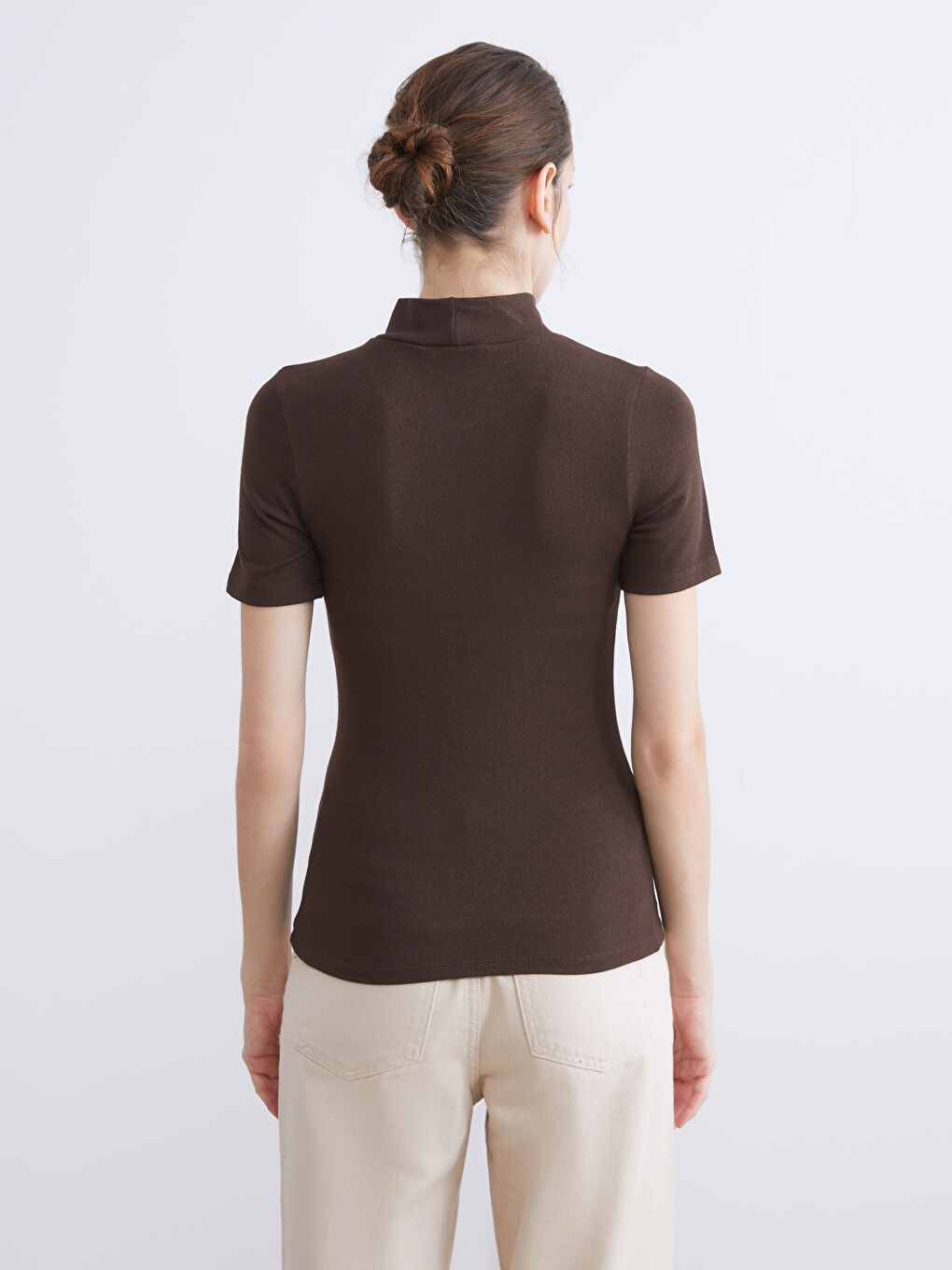 Kahverengi Dik Yaka Kadın Body-3