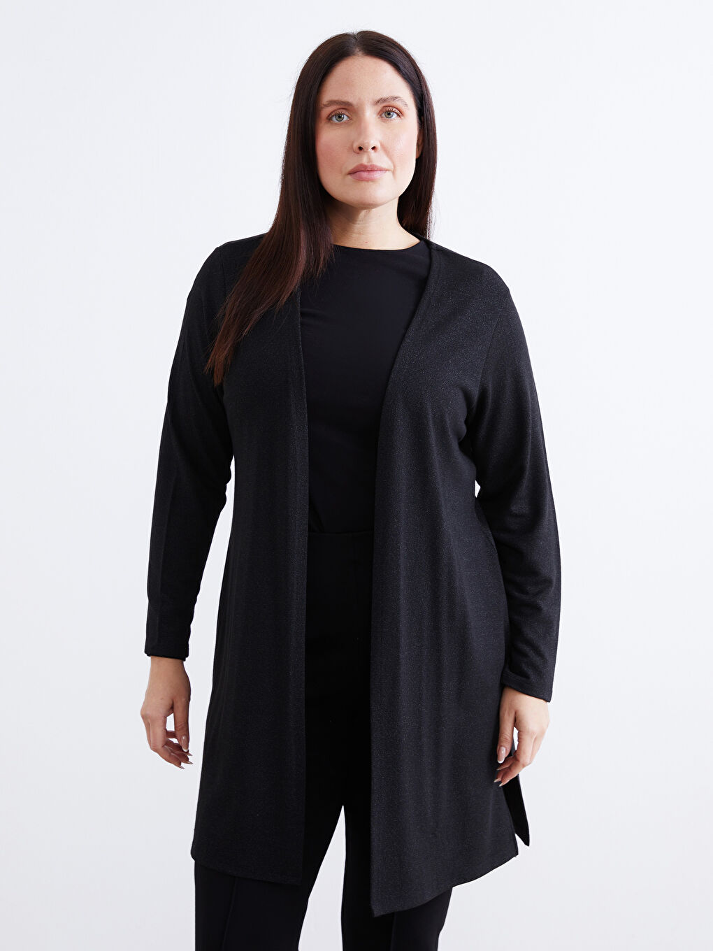 Siyah Şal Yaka Kadın Hırka-5