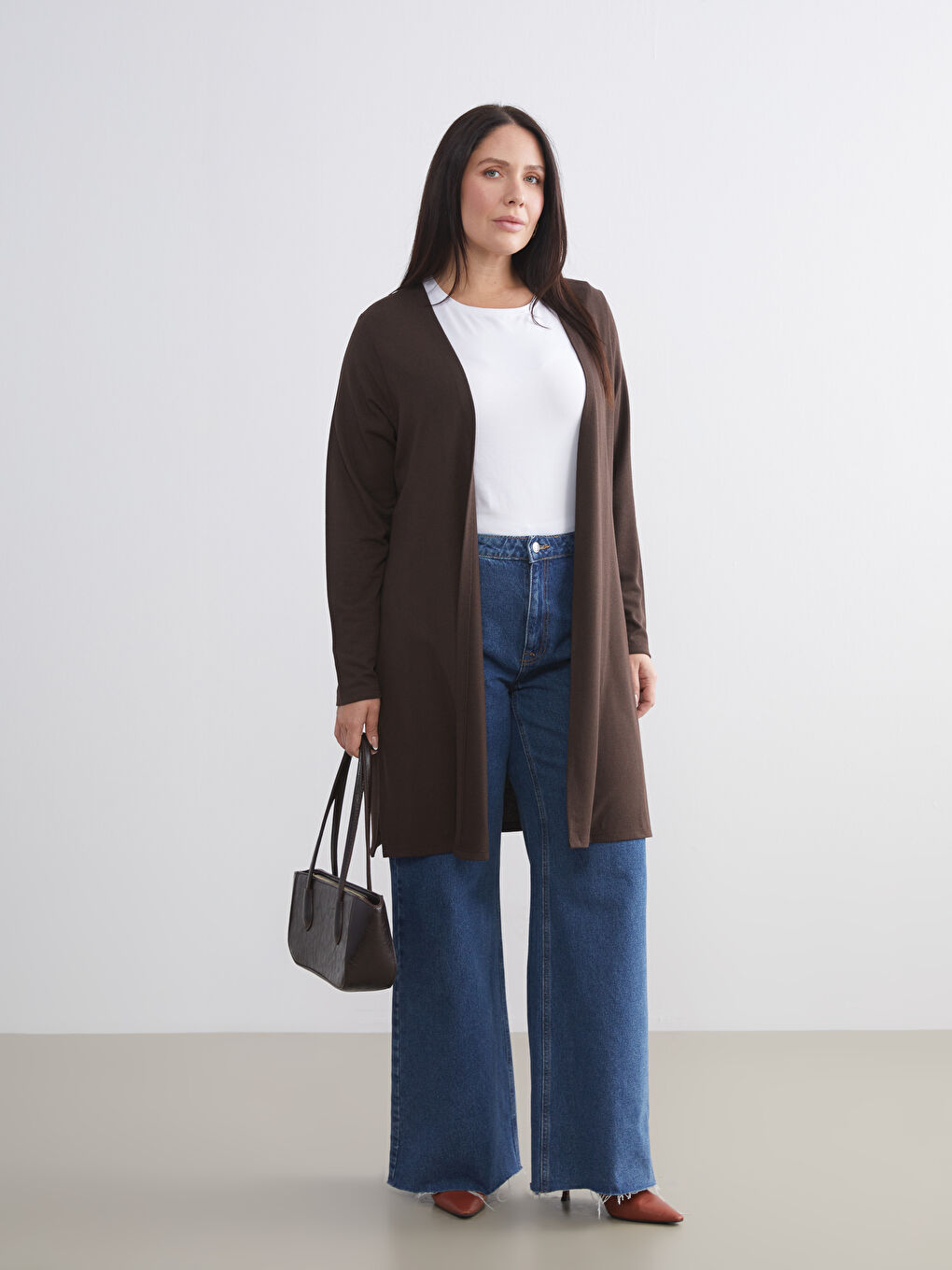 Kahverengi Şal Yaka Kadın Hırka-1