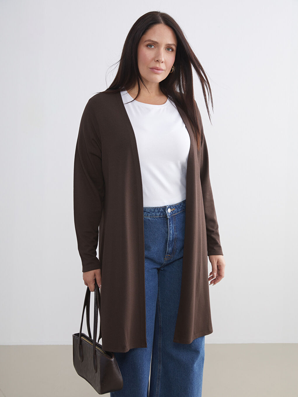 Kahverengi Şal Yaka Kadın Hırka-5