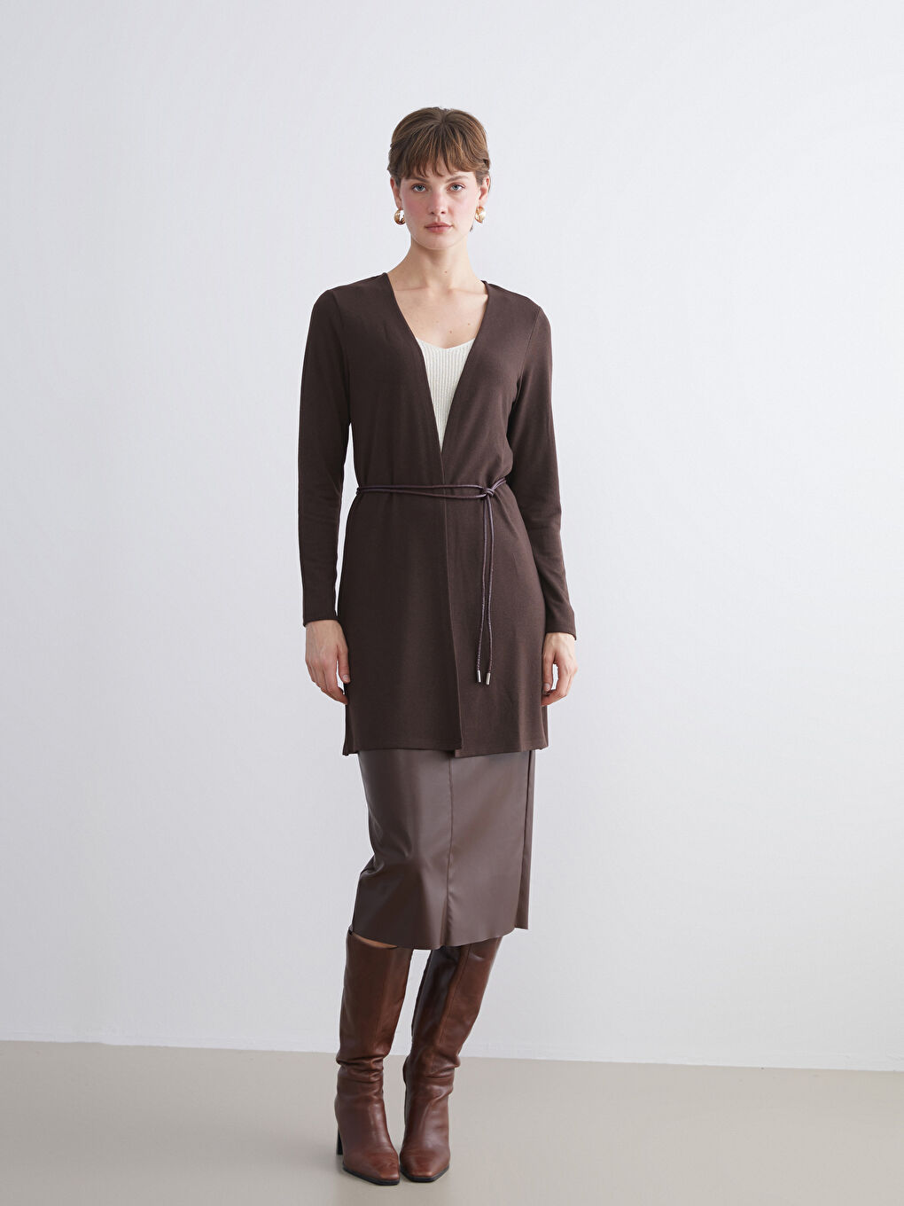 Kahverengi Şal Yaka Kadın Hırka-2