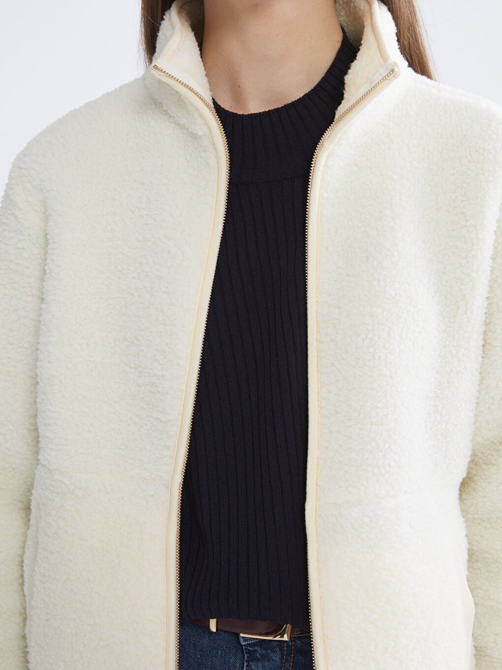 Bej Dik Yaka Kadın Pelüş Hırka-2