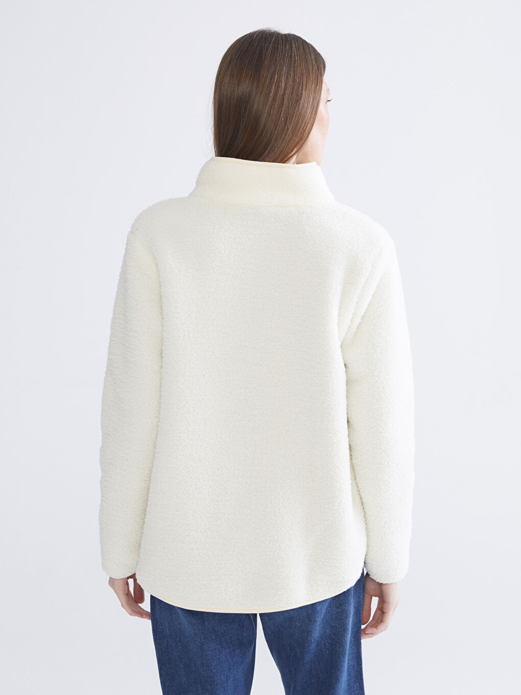 Bej Dik Yaka Kadın Pelüş Hırka-4