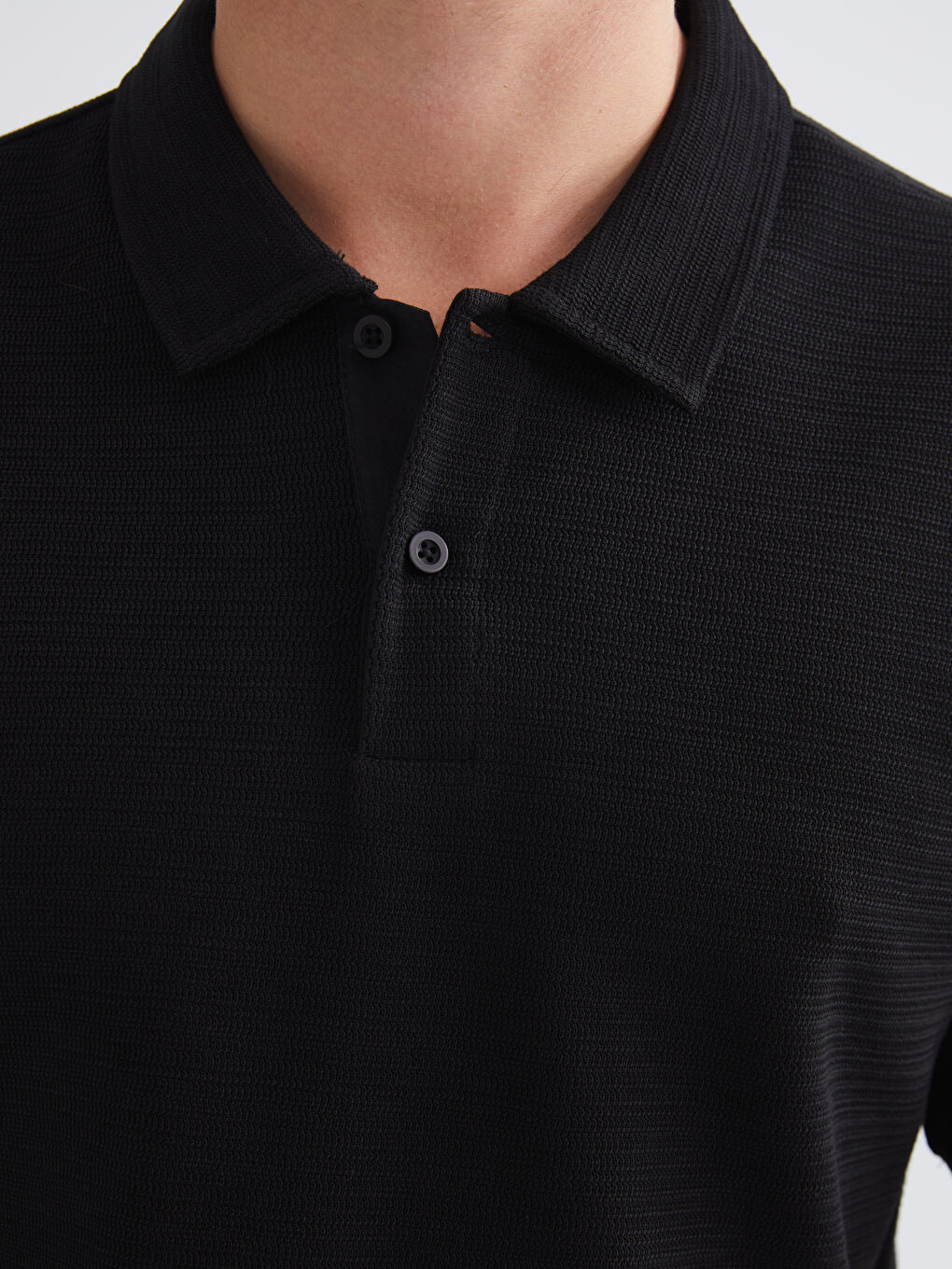 Siyah Polo Yaka Kısa Kollu Basic Erkek Tişört-4